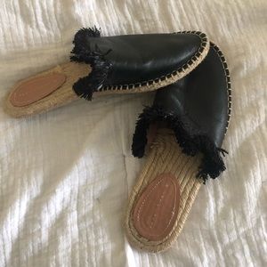 Zara Black Leather Fringe Mules